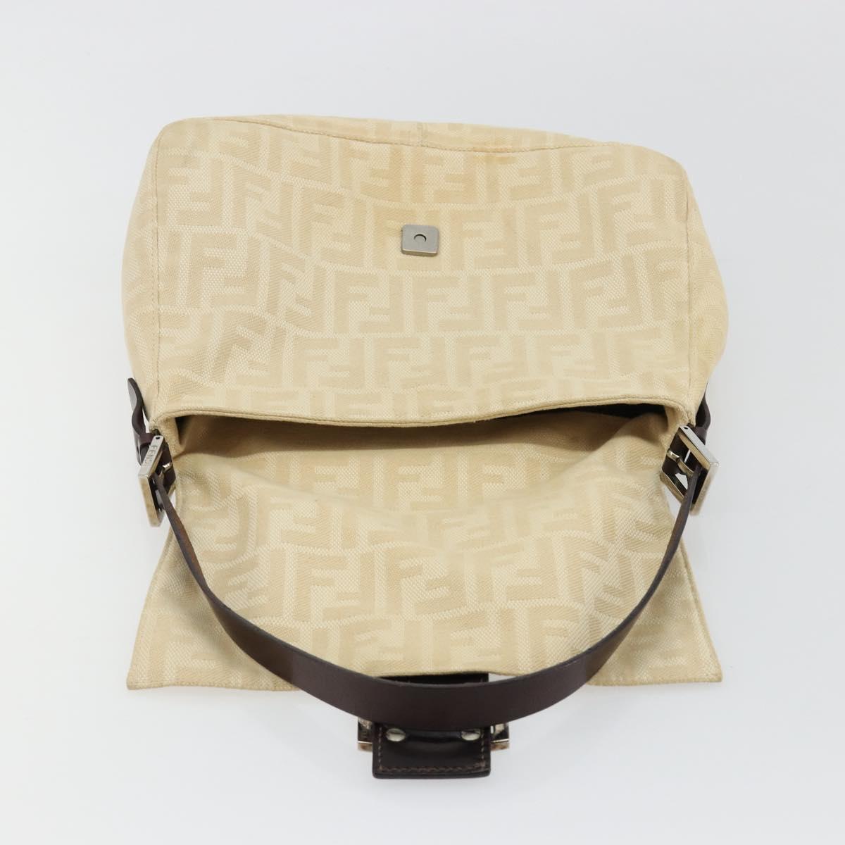 FENDI Zucca Canvas Mamma Baguette Shoulder Bag Beige Silver Auth 183770V