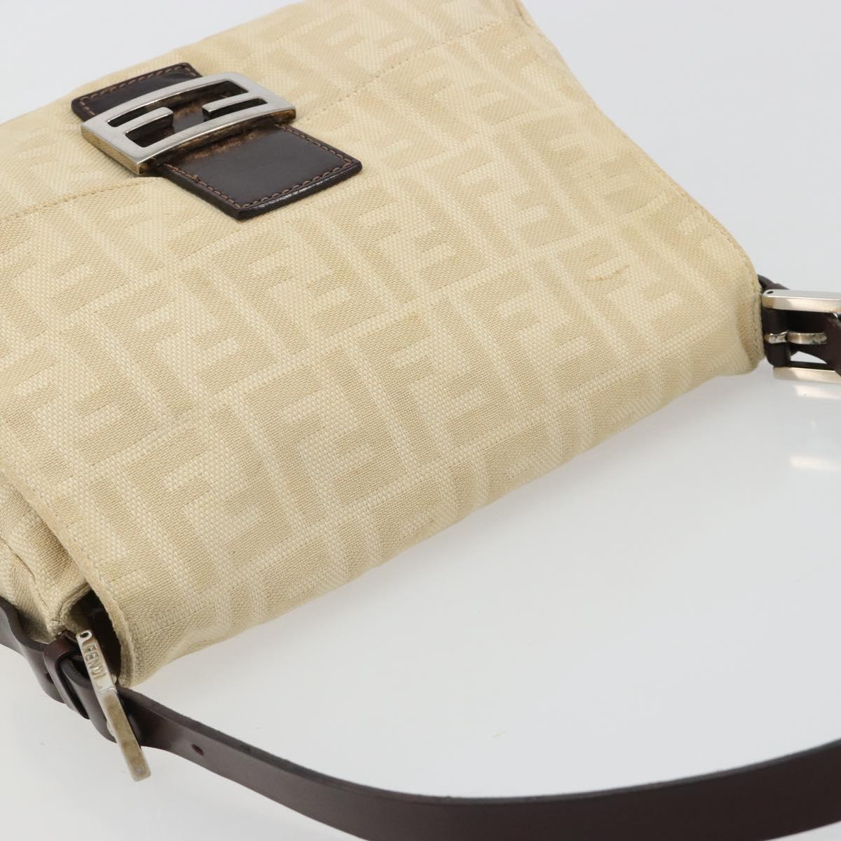 FENDI Zucca Canvas Mamma Baguette Shoulder Bag Beige Silver Auth 183770V