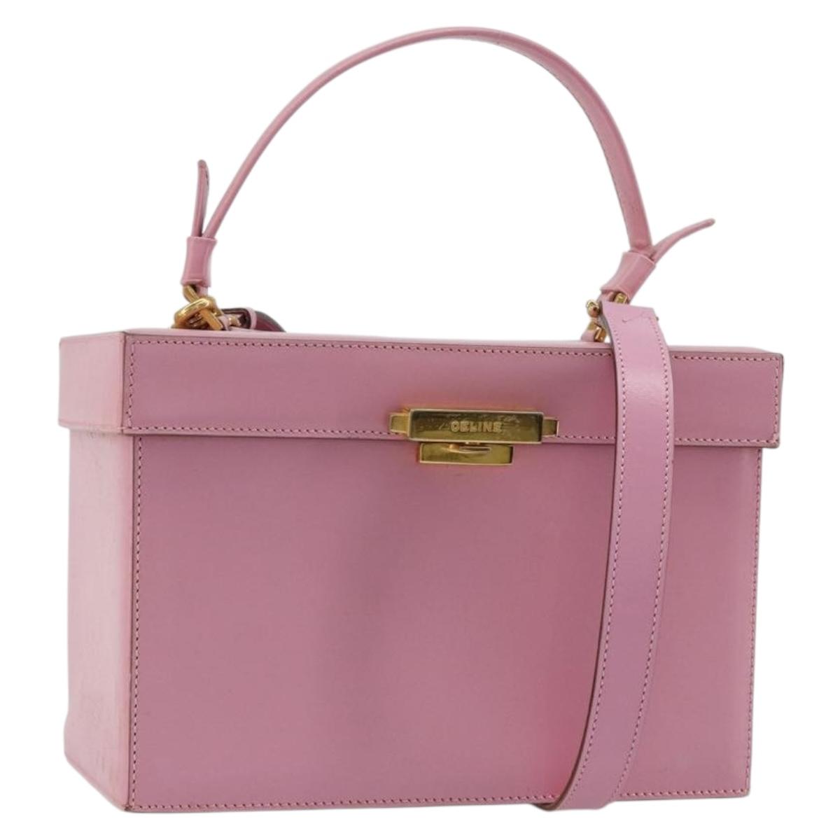 CELINE Vanity Shoulder Bag Leather 2way Gold Pink Auth 183776A
