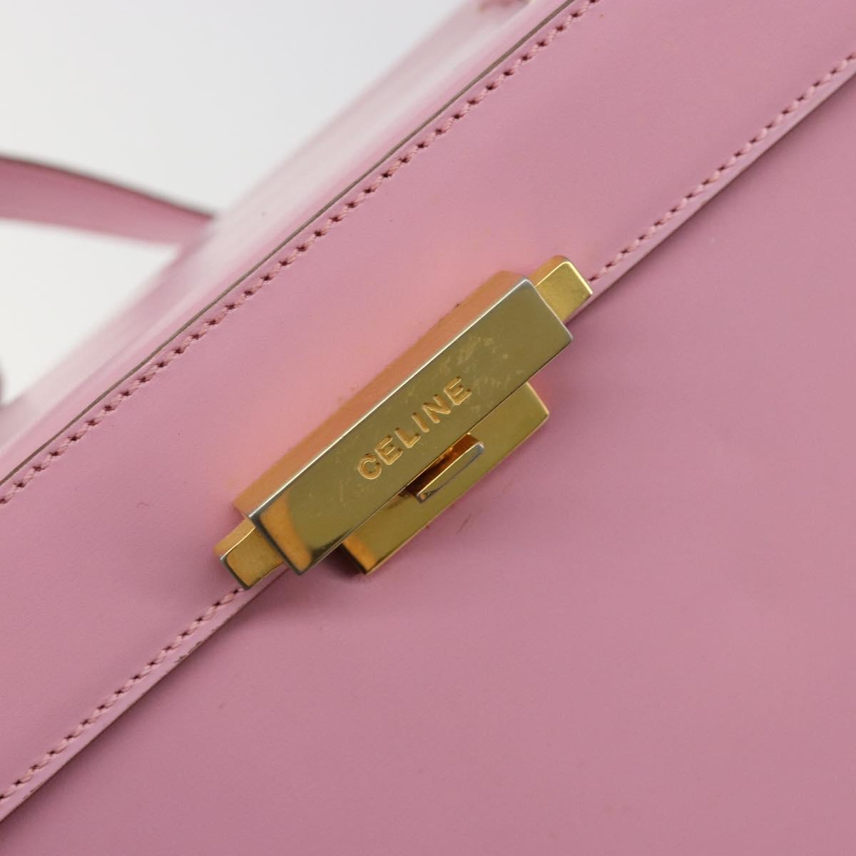 CELINE Vanity Shoulder Bag Leather 2way Gold Pink Auth 183776A