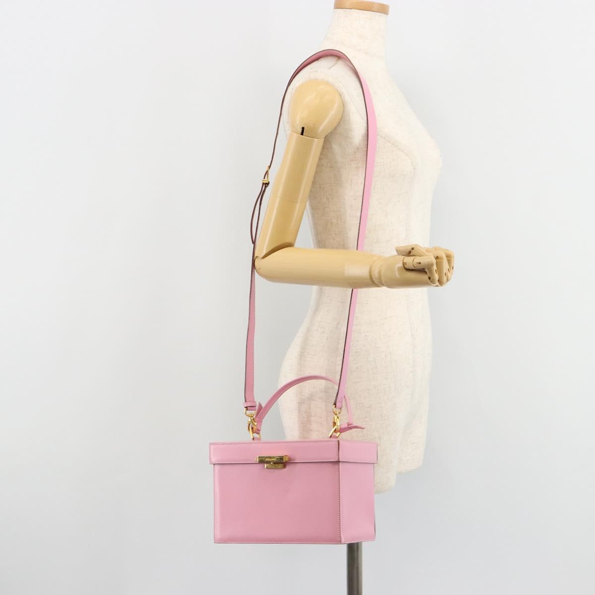 CELINE Vanity Shoulder Bag Leather 2way Gold Pink Auth 183776A
