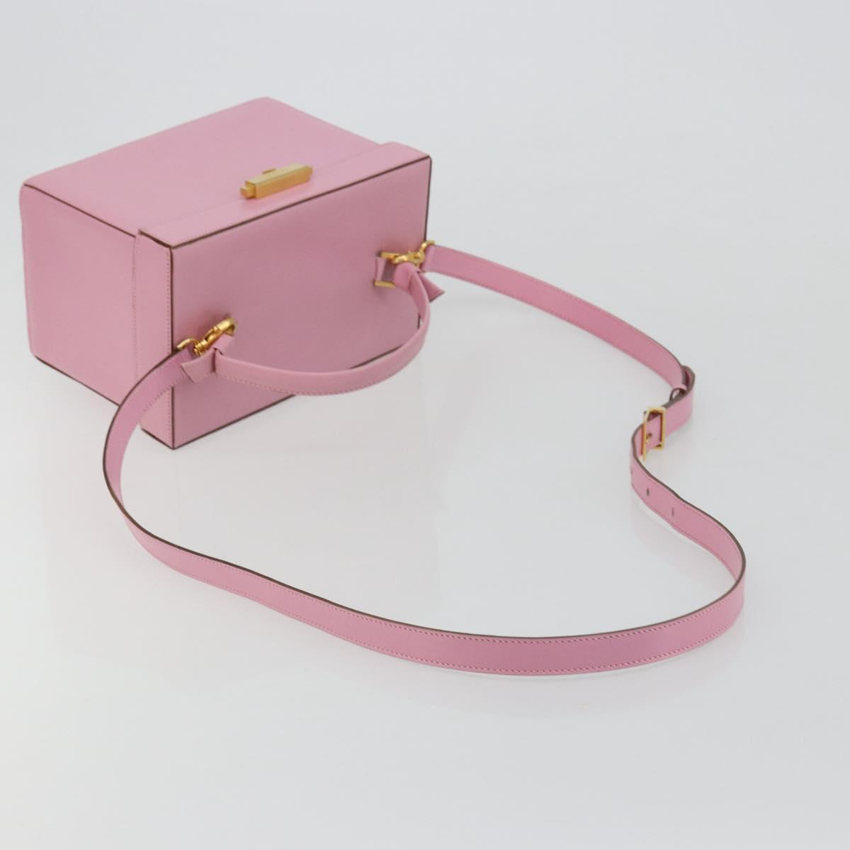 CELINE Vanity Shoulder Bag Leather 2way Gold Pink Auth 183776A