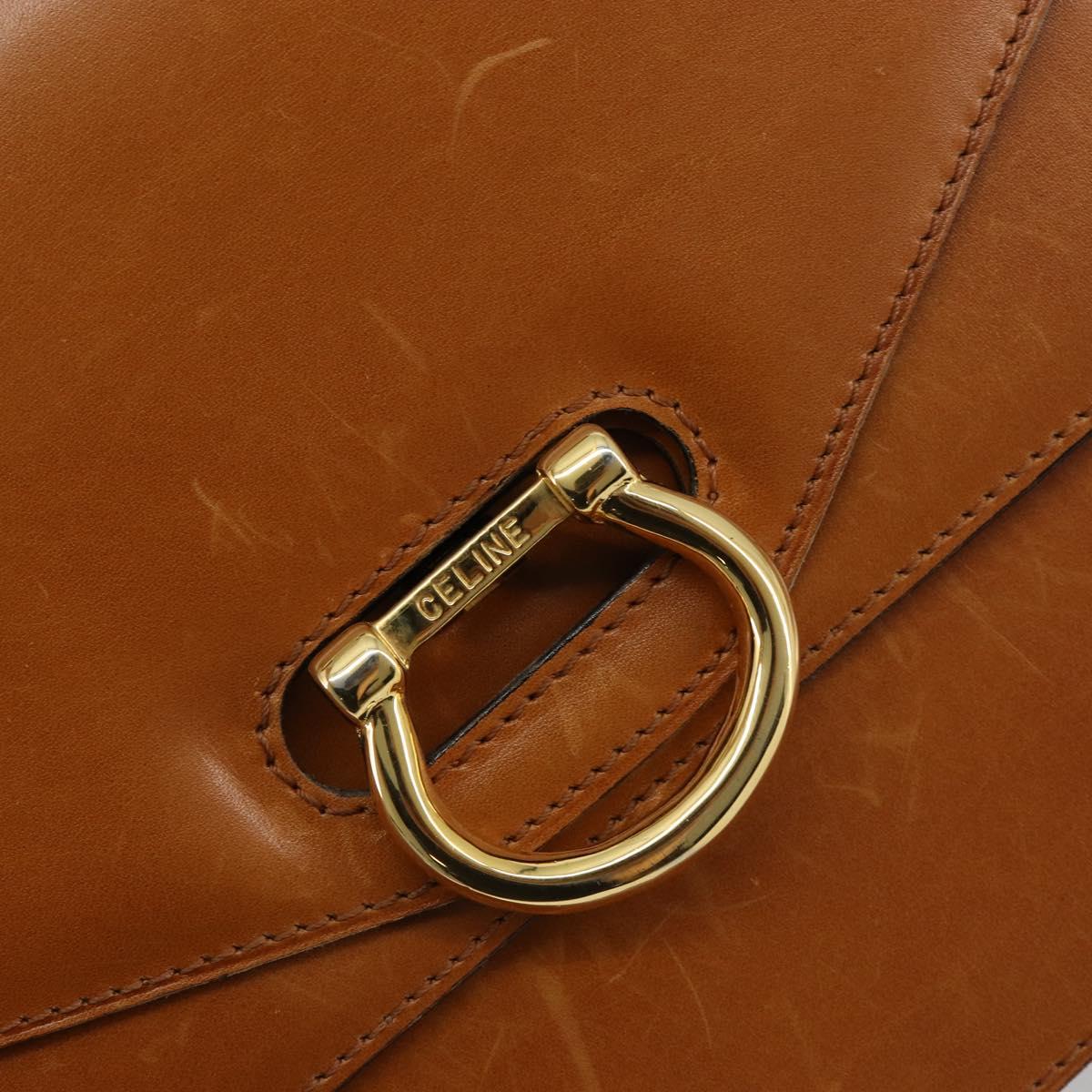 CELINE Hand Bag Leather Beige Gold Auth 183777