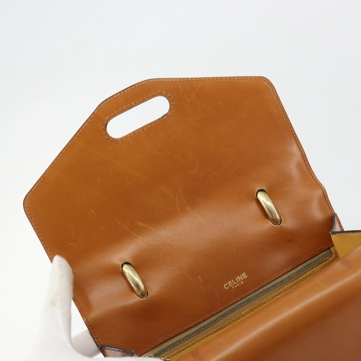 CELINE Hand Bag Leather Beige Gold Auth 183777