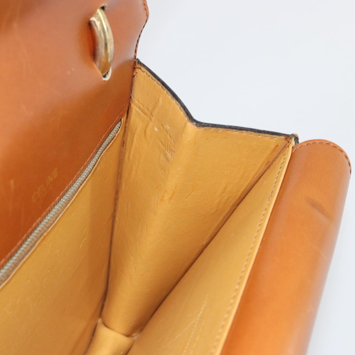 CELINE Hand Bag Leather Beige Gold Auth 183777