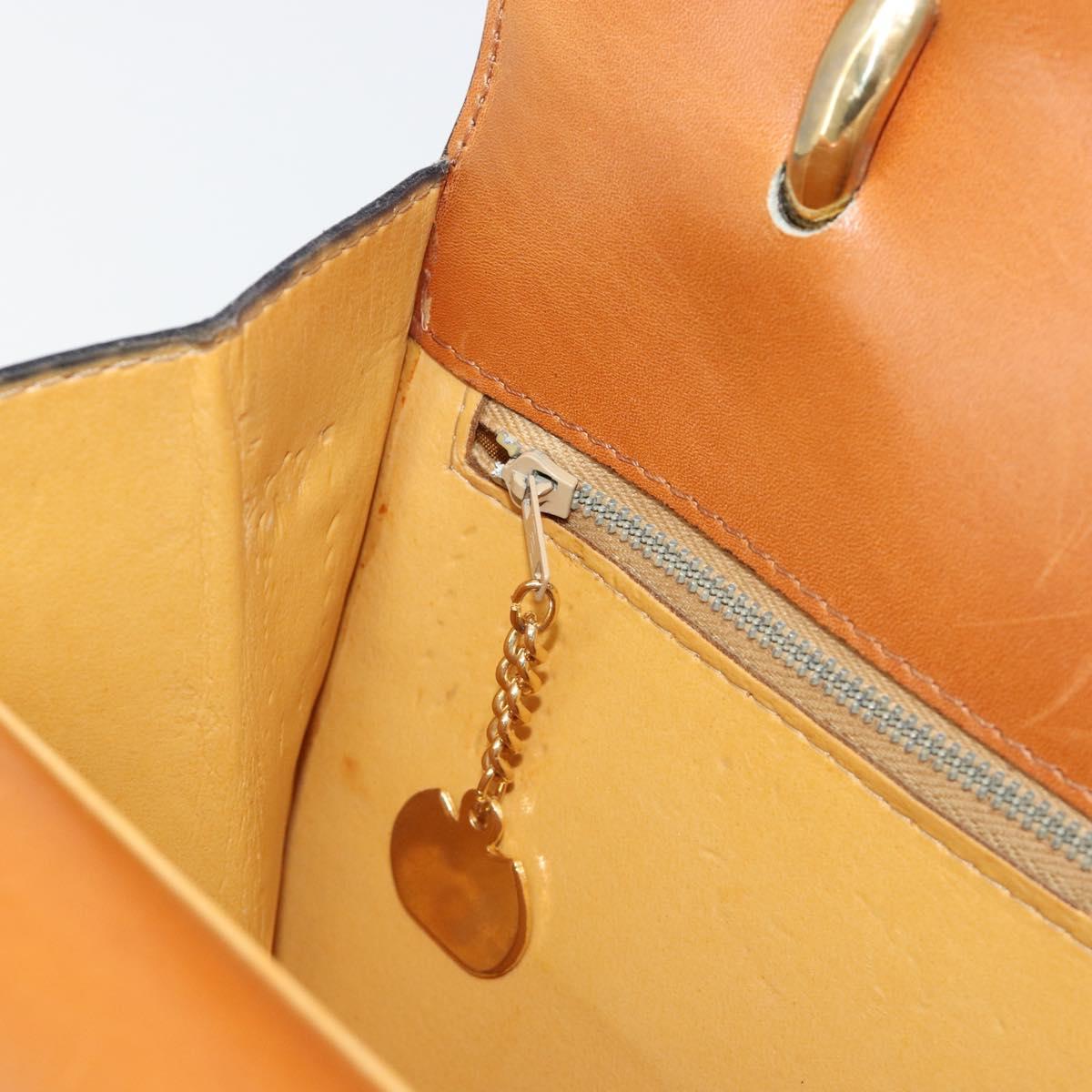 CELINE Hand Bag Leather Beige Gold Auth 183777
