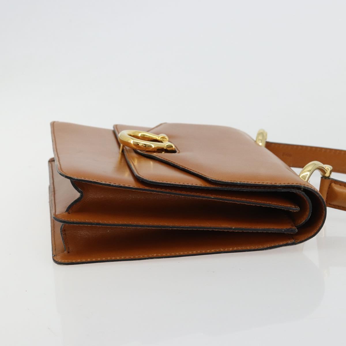 CELINE Hand Bag Leather Beige Gold Auth 183777