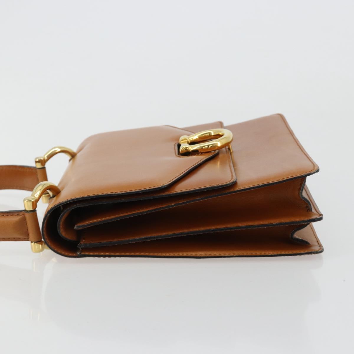 CELINE Hand Bag Leather Beige Gold Auth 183777