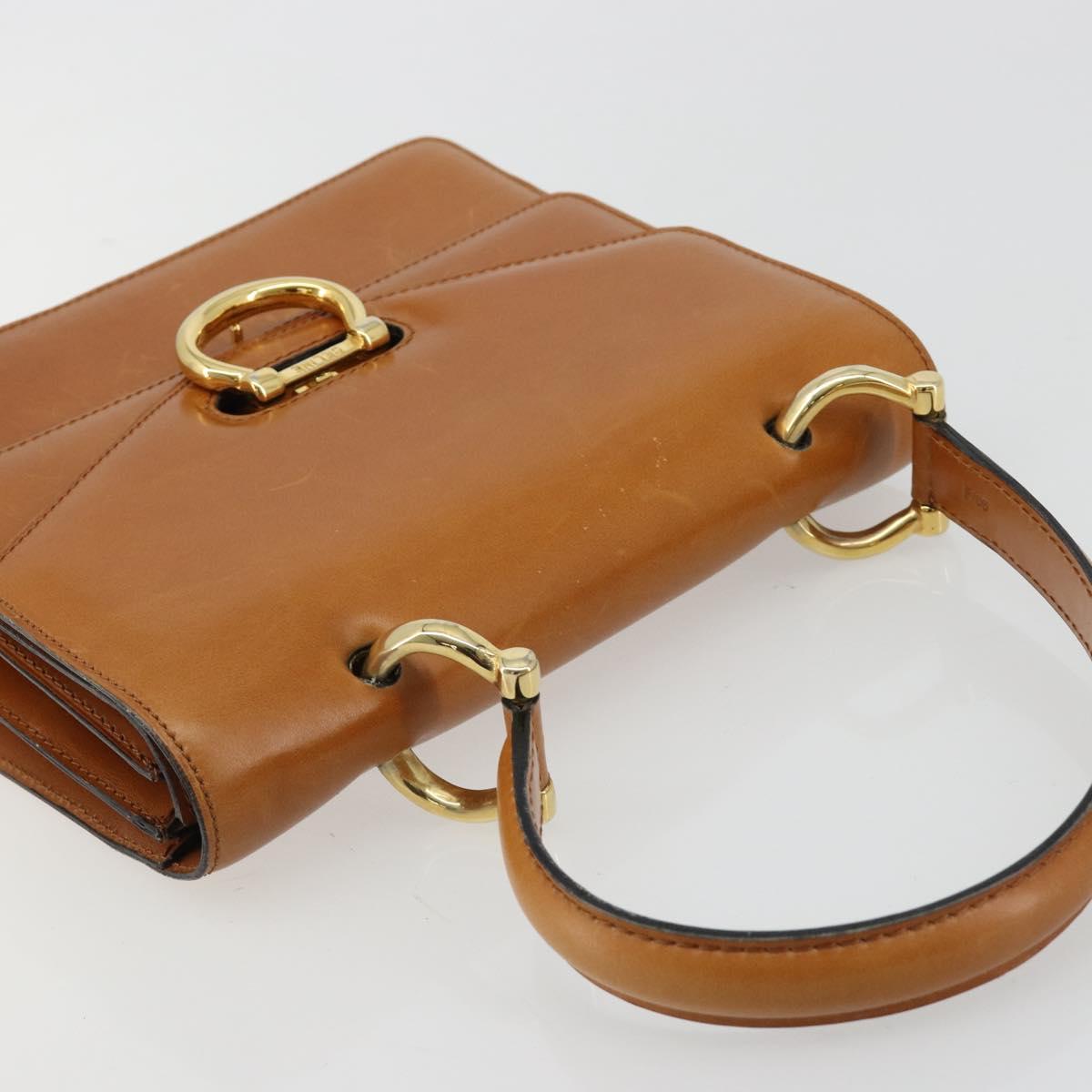 CELINE Hand Bag Leather Beige Gold Auth 183777