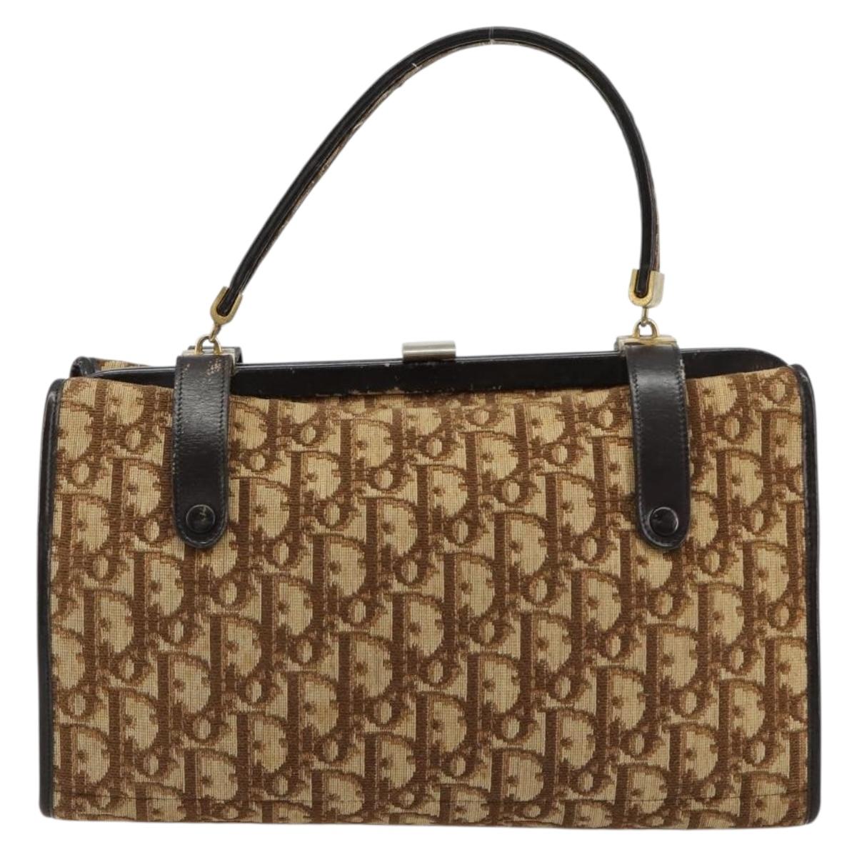 Christian Dior Trotter Canvas Hand Bag Beige Gold Auth 183778