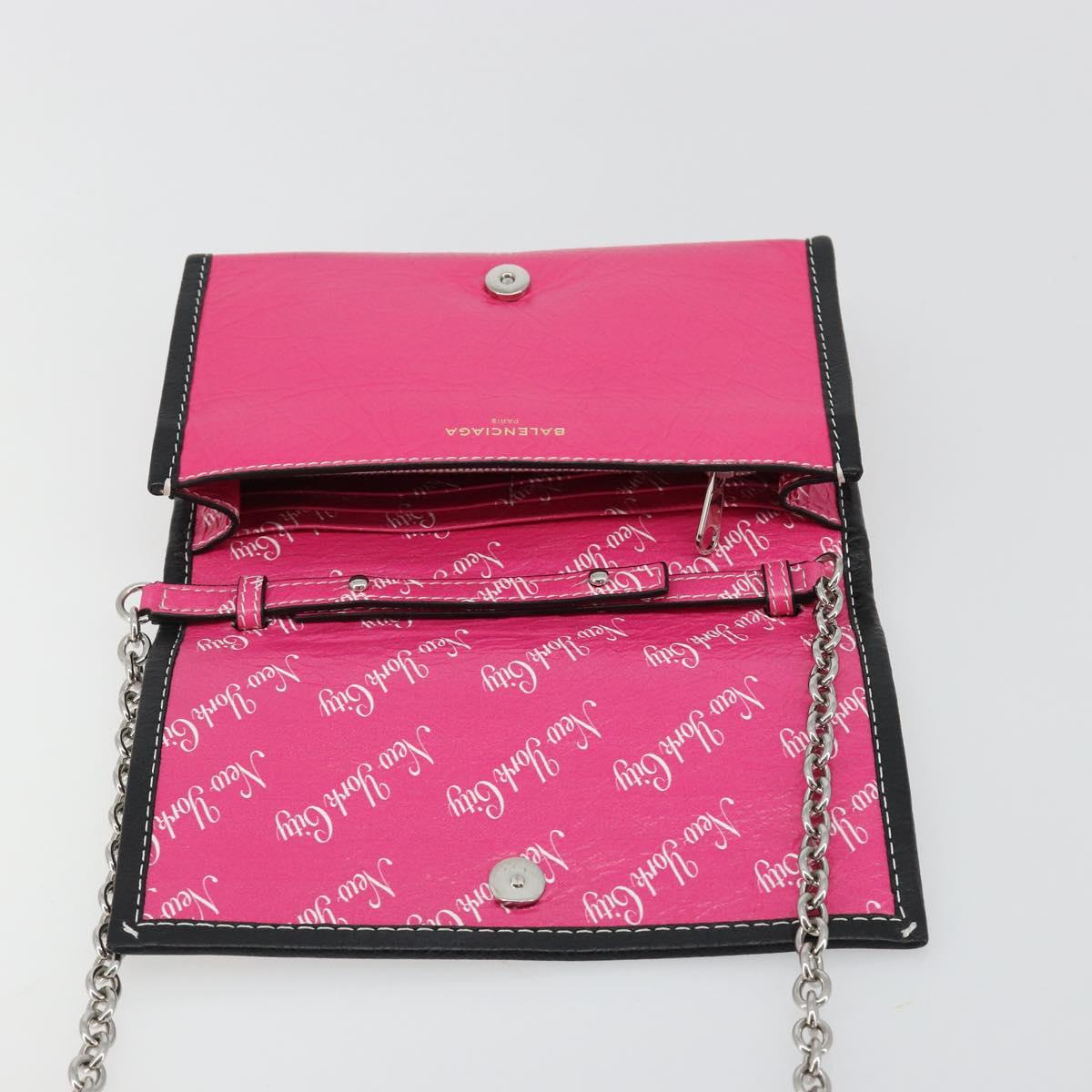 BALENCIAGA Chain Shoulder Bag Leather Pink Silver 197938 Auth 183779V