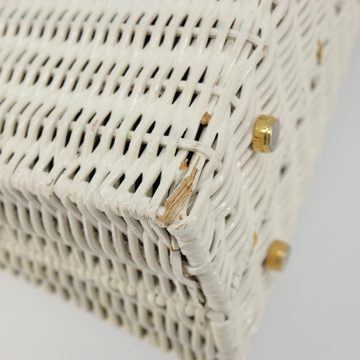 Salvatore Ferragamo Gancini Hand Bag Rattan White Gold Auth 183781A