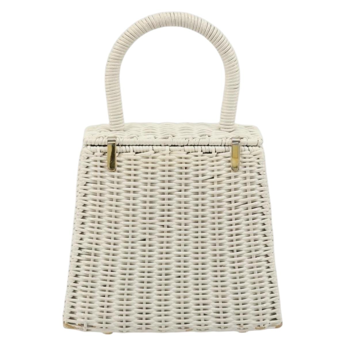 Salvatore Ferragamo Gancini Hand Bag Rattan White Gold Auth 183781A