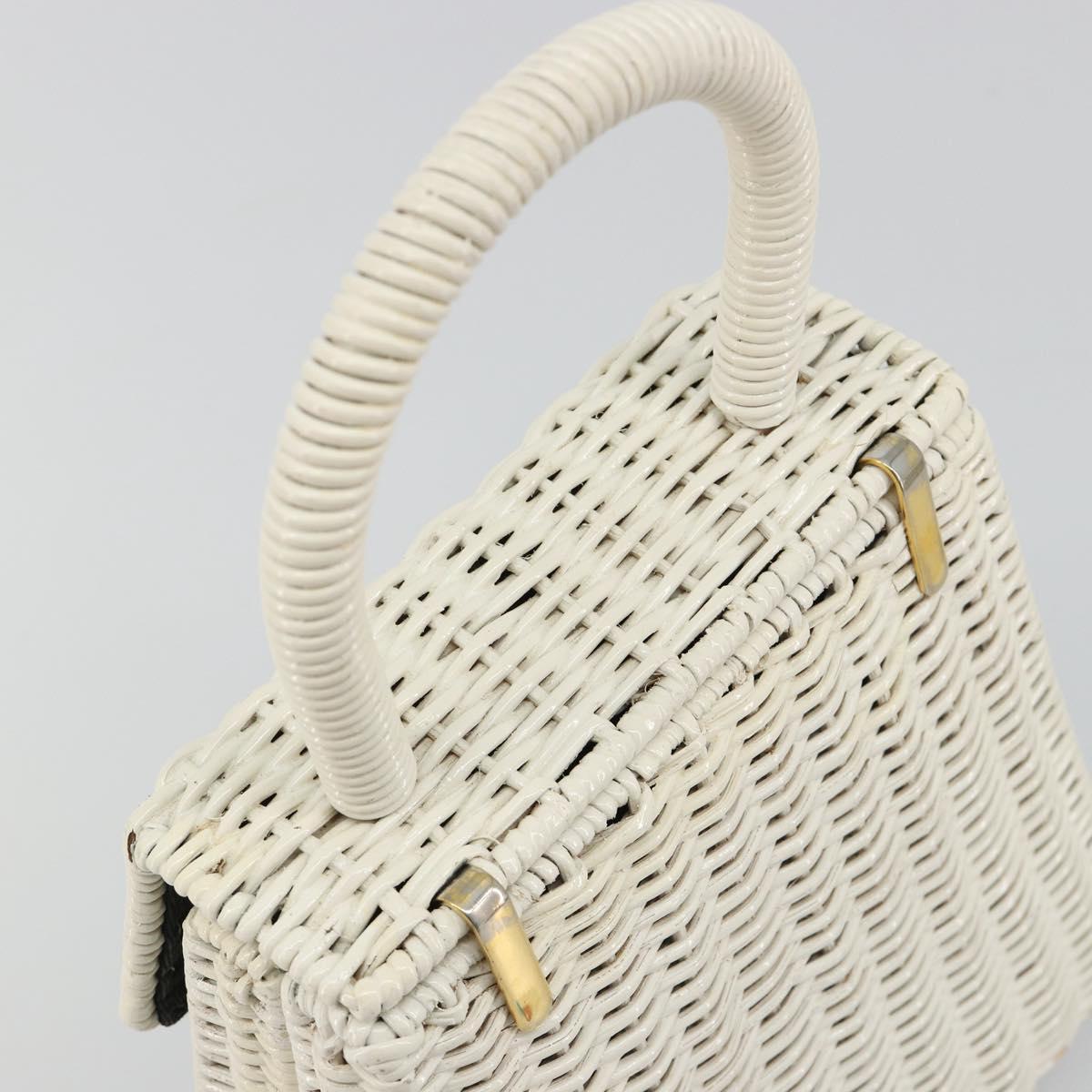 Salvatore Ferragamo Gancini Hand Bag Rattan White Gold Auth 183781A