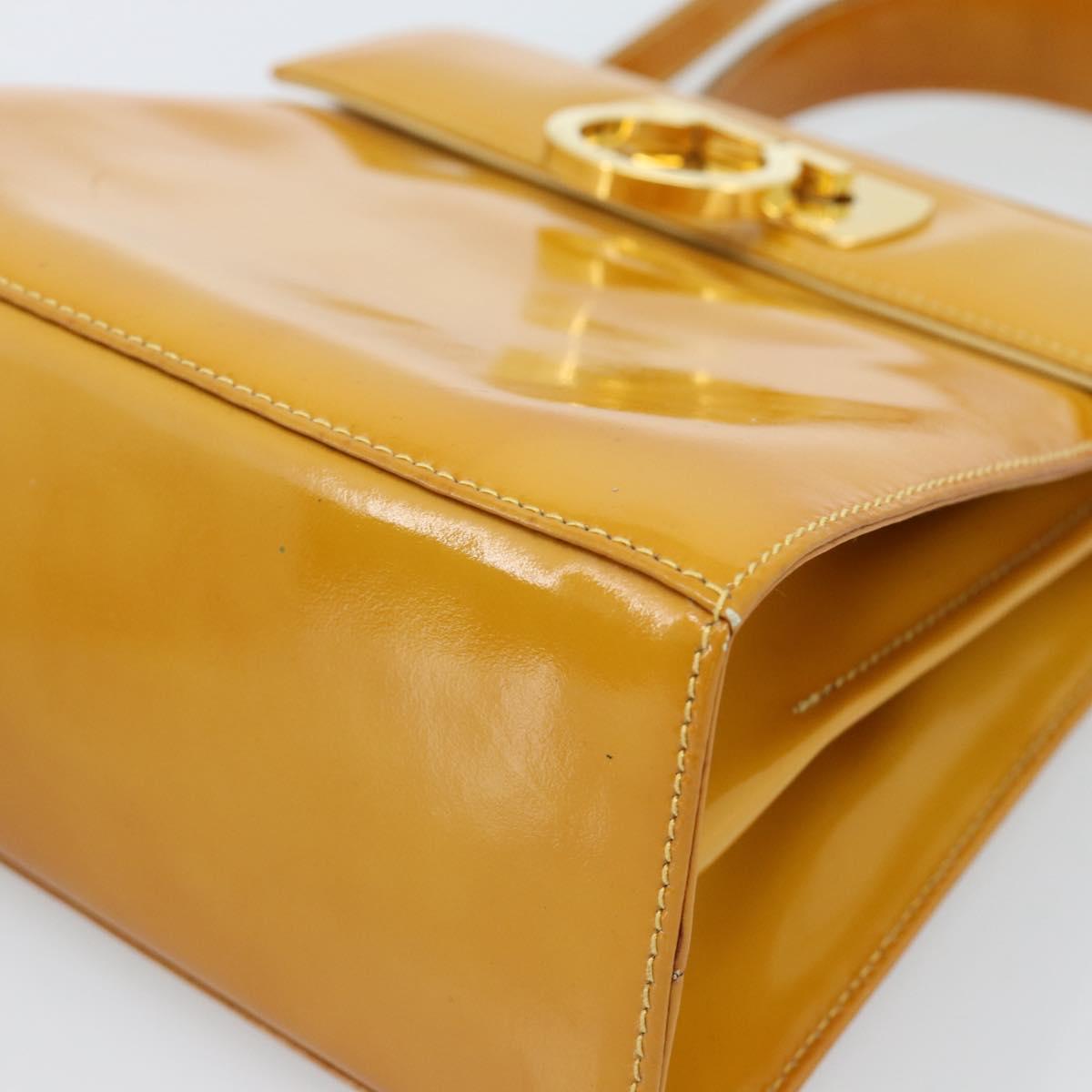 Salvatore Ferragamo Gancini Hand Bag Patent leather 2way Gold Yellow Auth 183782