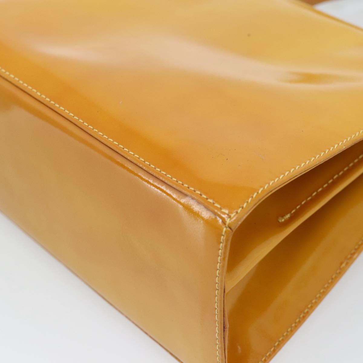 Salvatore Ferragamo Gancini Hand Bag Patent leather 2way Gold Yellow Auth 183782