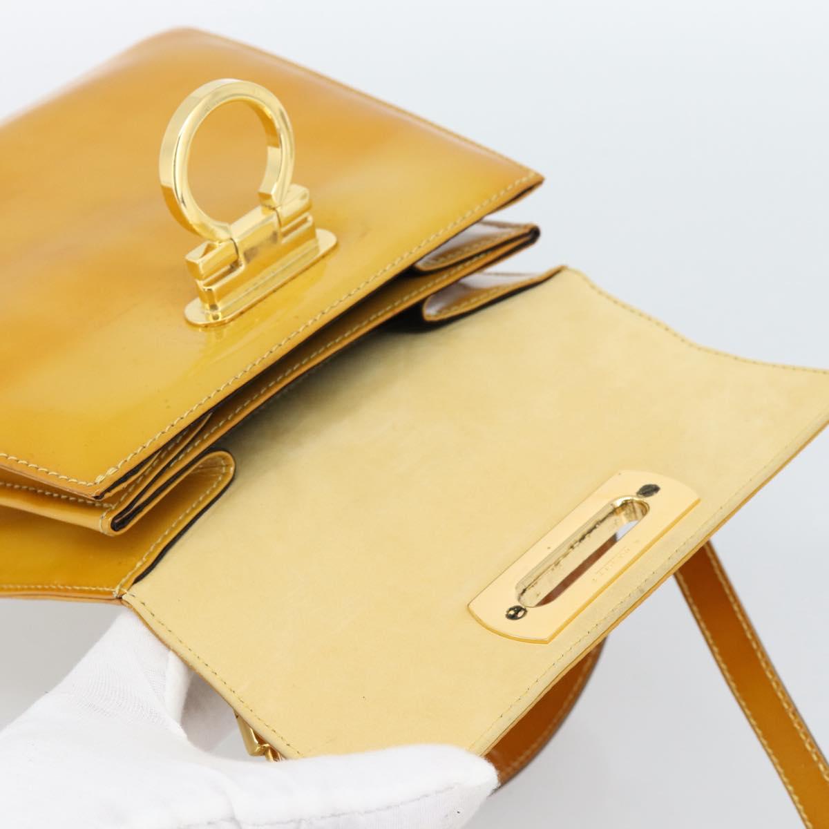 Salvatore Ferragamo Gancini Hand Bag Patent leather 2way Gold Yellow Auth 183782