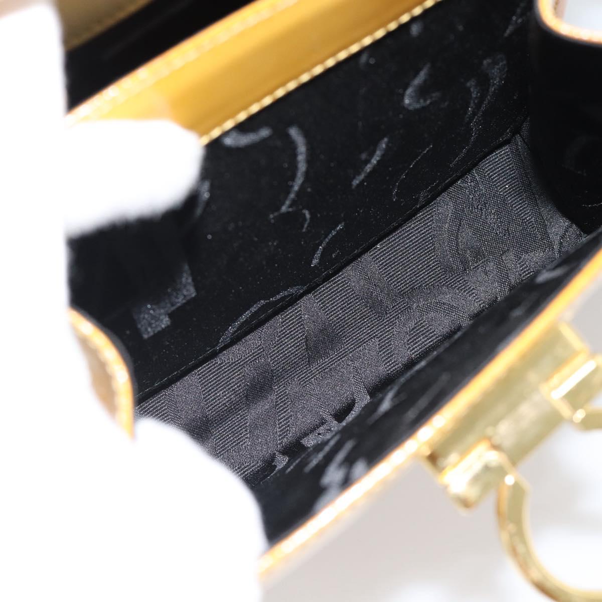 Salvatore Ferragamo Gancini Hand Bag Patent leather 2way Gold Yellow Auth 183782