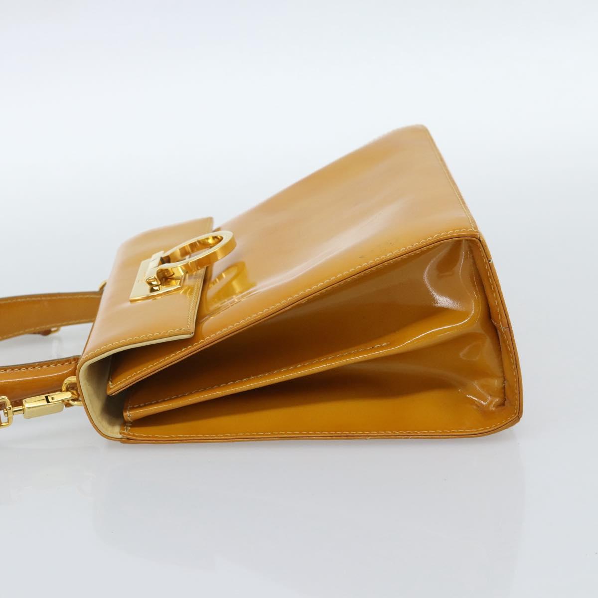 Salvatore Ferragamo Gancini Hand Bag Patent leather 2way Gold Yellow Auth 183782