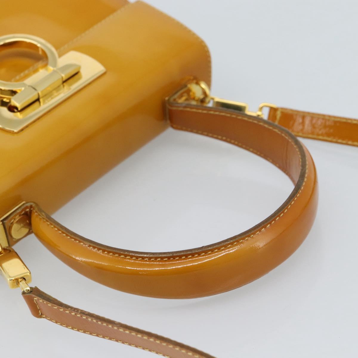 Salvatore Ferragamo Gancini Hand Bag Patent leather 2way Gold Yellow Auth 183782