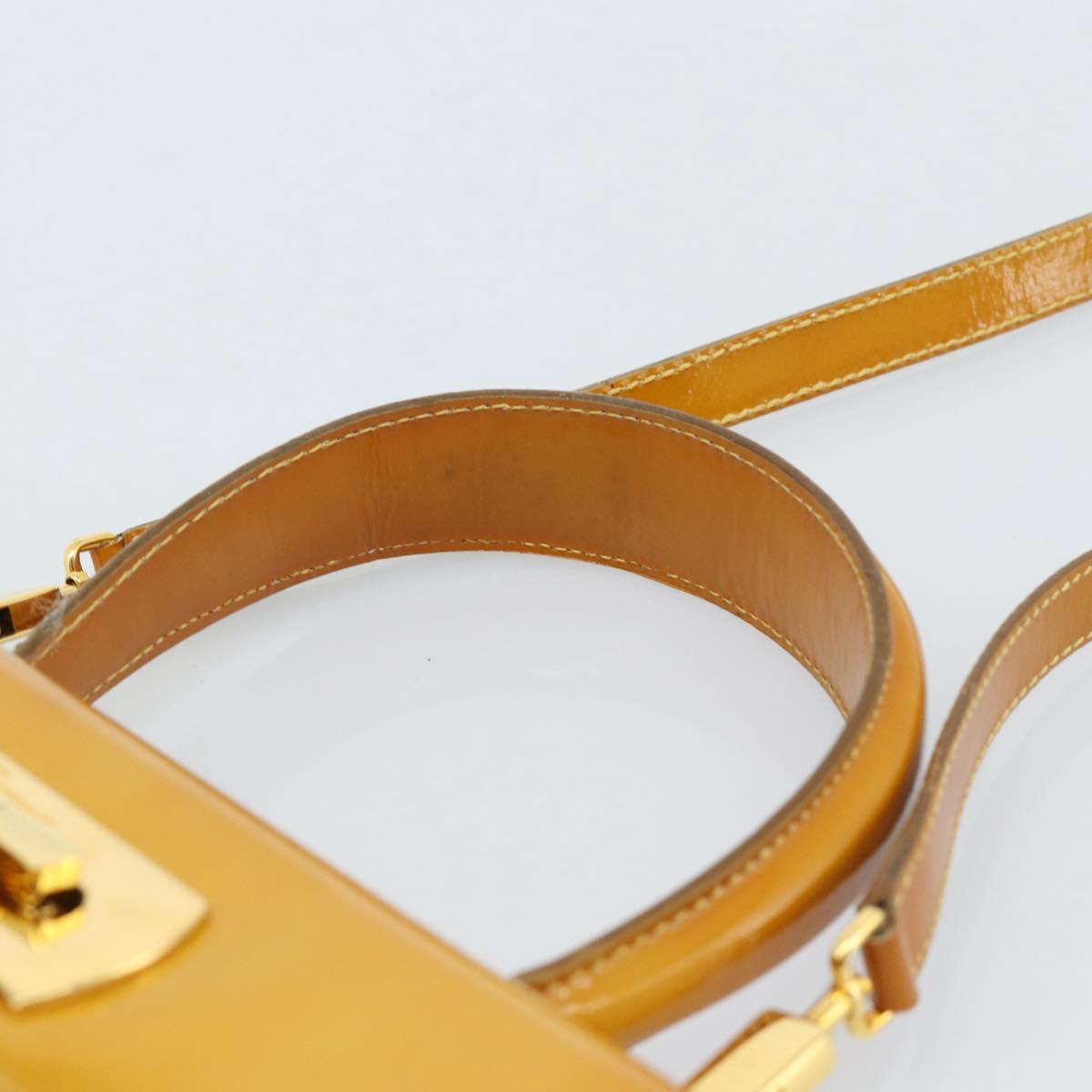 Salvatore Ferragamo Gancini Hand Bag Patent leather 2way Gold Yellow Auth 183782