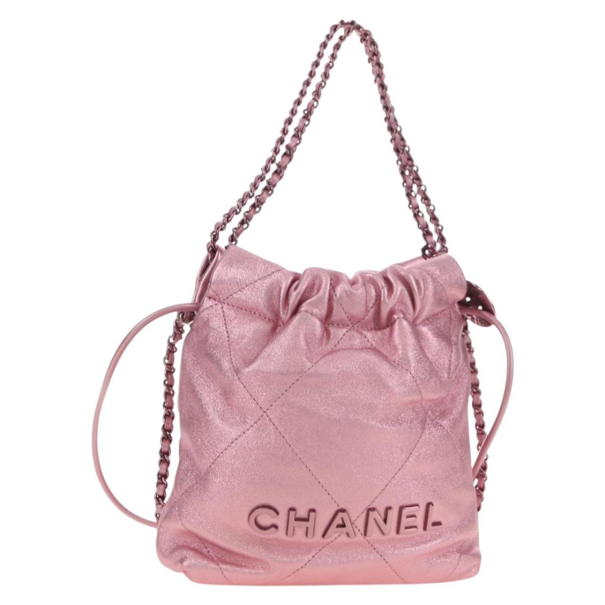 CHANEL Chain Chanel 22 Mini Shoulder Bag Calf Skin Pink CC Auth 183791SM