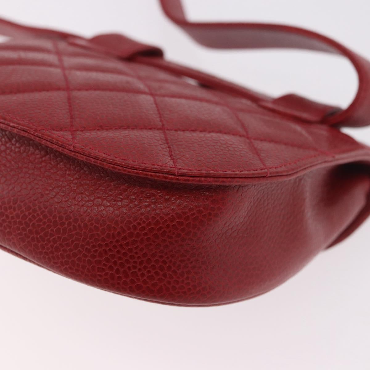 CHANEL Waist bag Caviar Skin Red Gold CC Auth 183792V