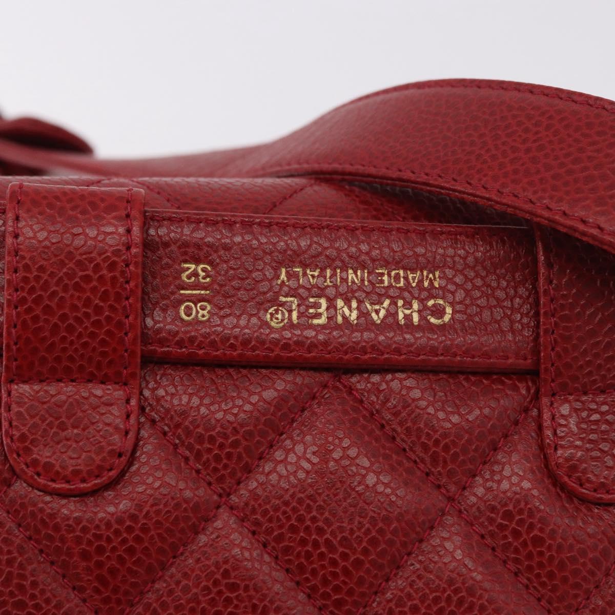 CHANEL Waist bag Caviar Skin Red Gold CC Auth 183792V