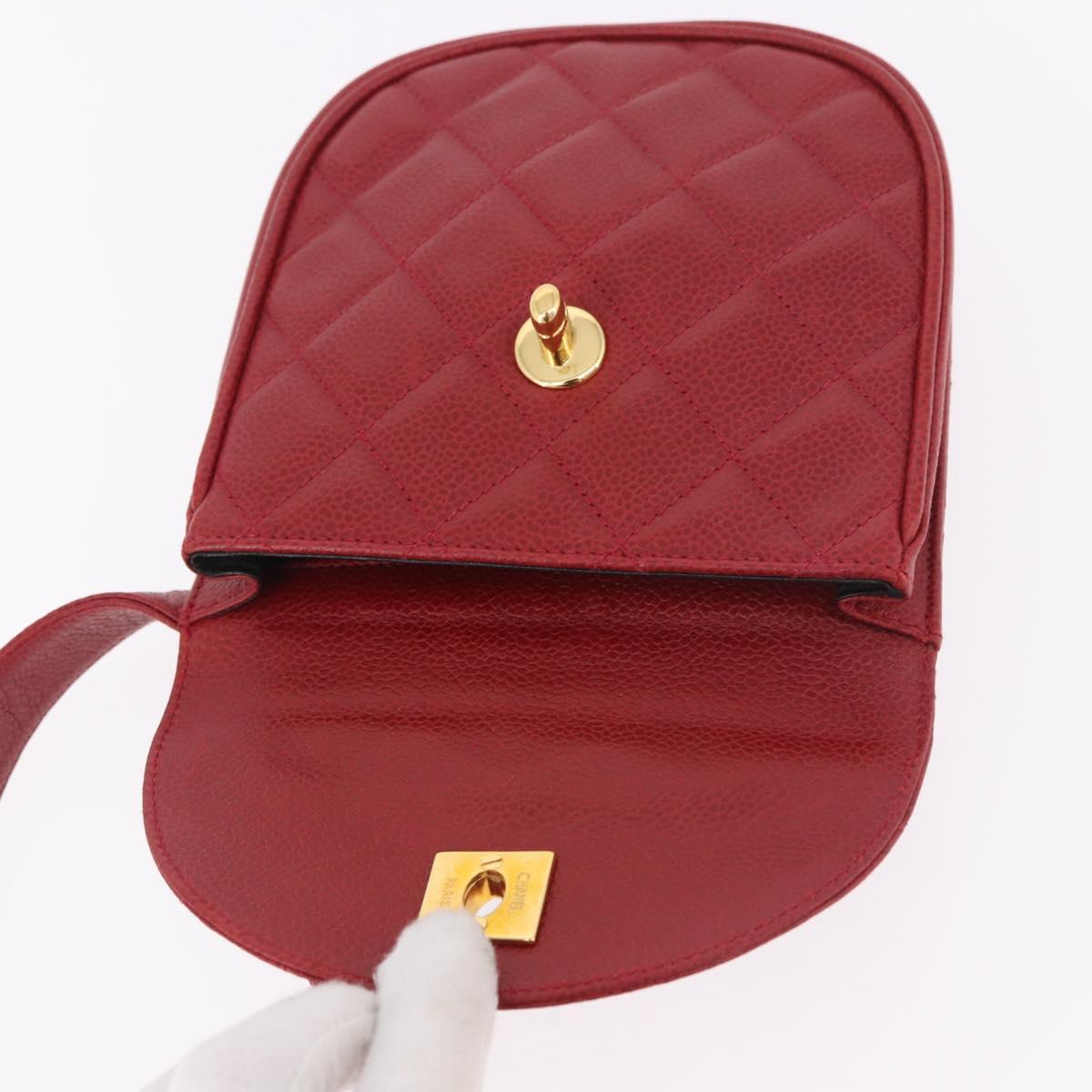 CHANEL Waist bag Caviar Skin Red Gold CC Auth 183792V