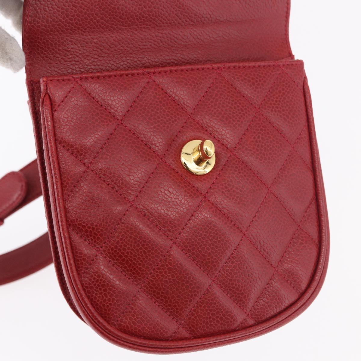 CHANEL Waist bag Caviar Skin Red Gold CC Auth 183792V