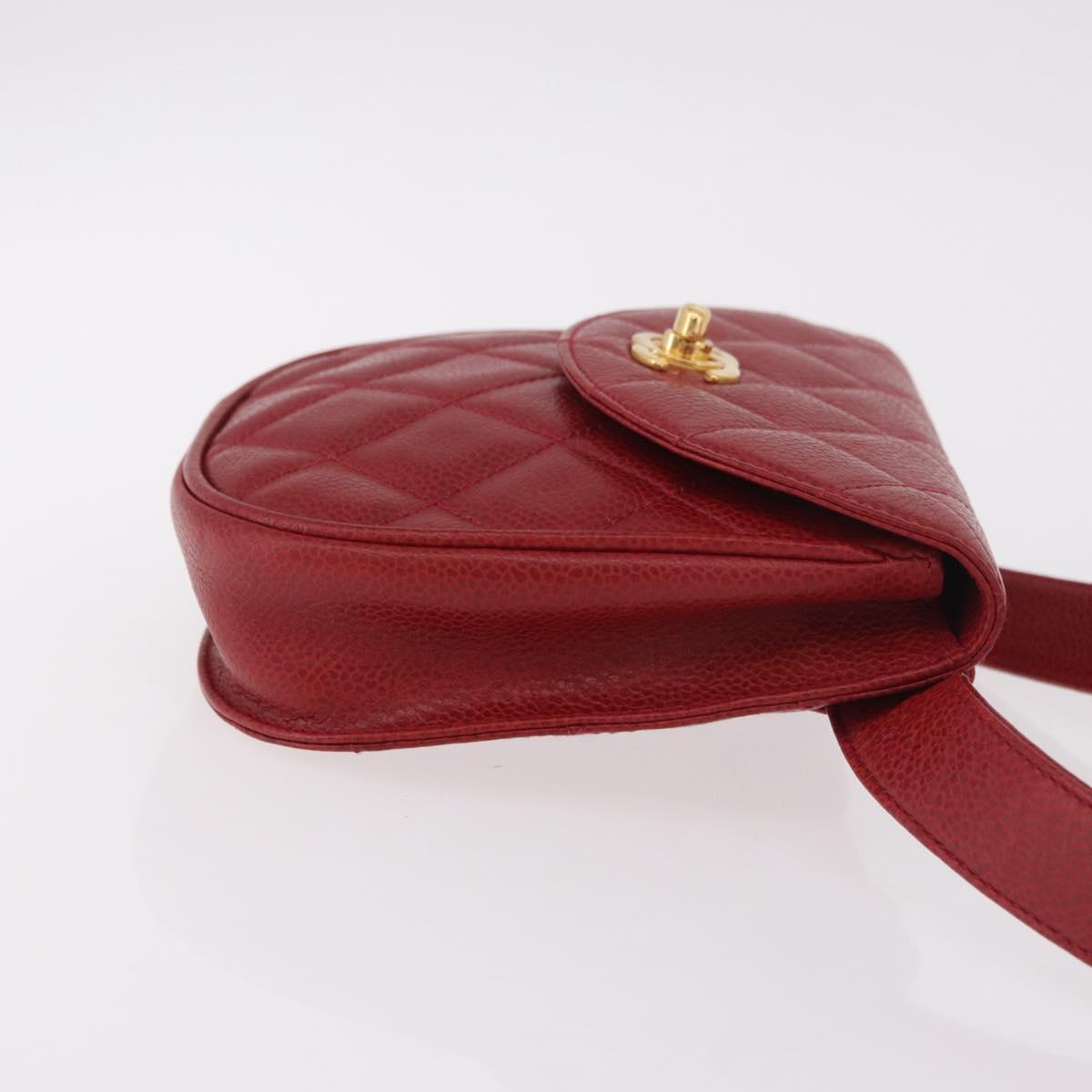 CHANEL Waist bag Caviar Skin Red Gold CC Auth 183792V