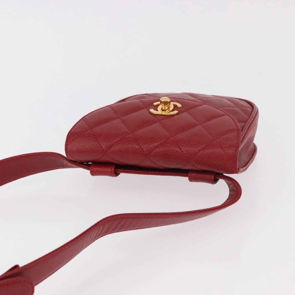 CHANEL Waist bag Caviar Skin Red Gold CC Auth 183792V