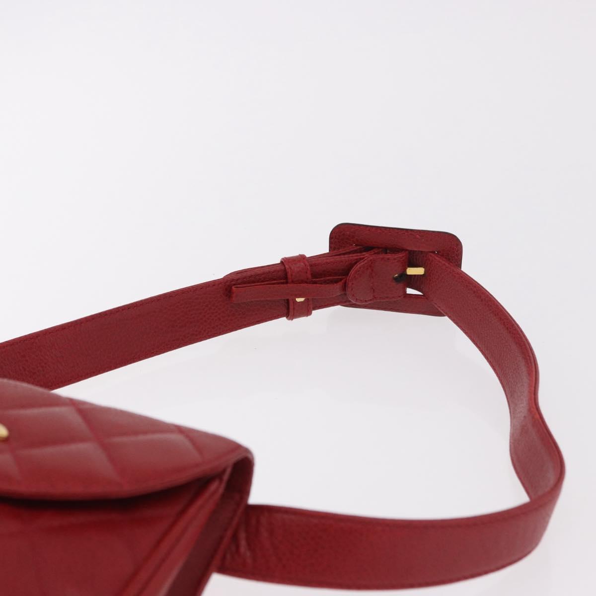 CHANEL Waist bag Caviar Skin Red Gold CC Auth 183792V