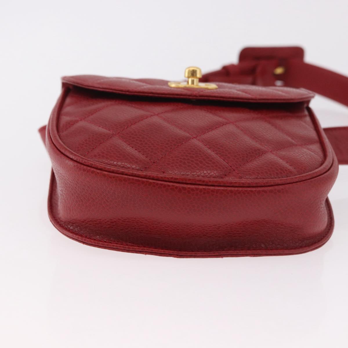 CHANEL Waist bag Caviar Skin Red Gold CC Auth 183792V