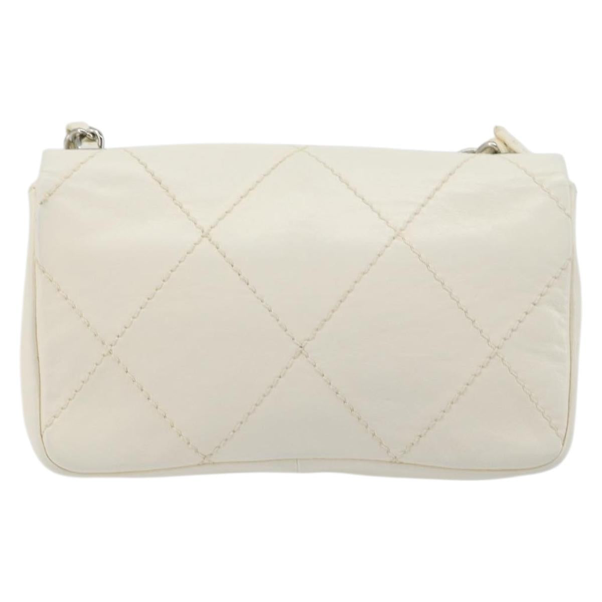 CHANEL Matelasse Chain Shoulder Bag Leather White Silver CC Auth 183793V