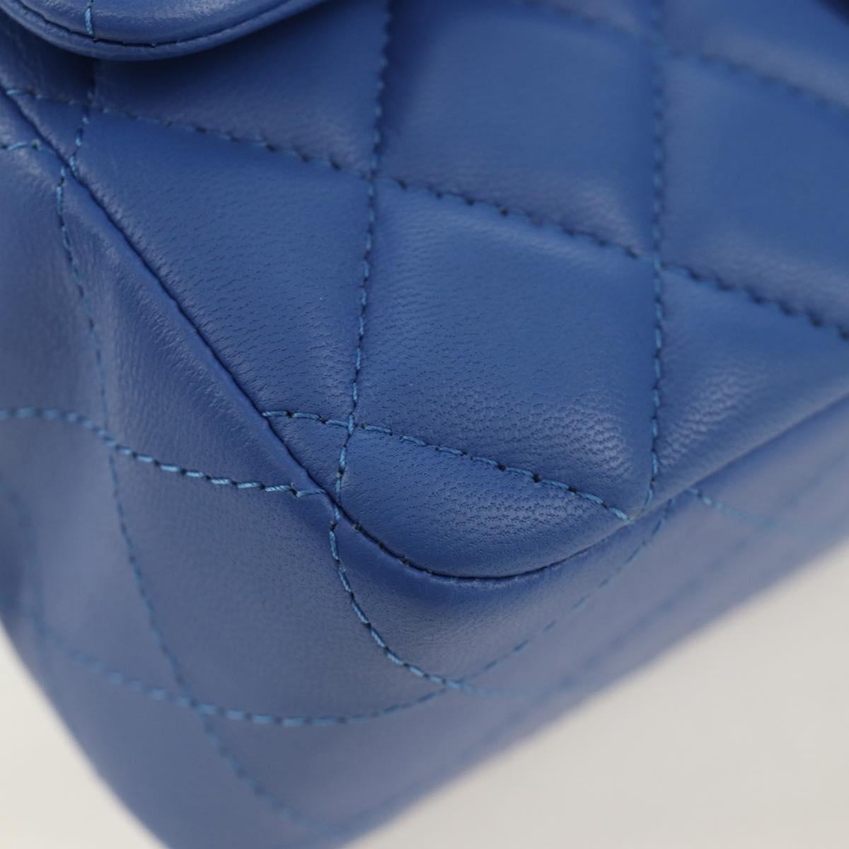 CHANEL Mini Matelasse 20 Chain Shoulder Bag Lamb Skin Blue Gold CC Auth 183794SM