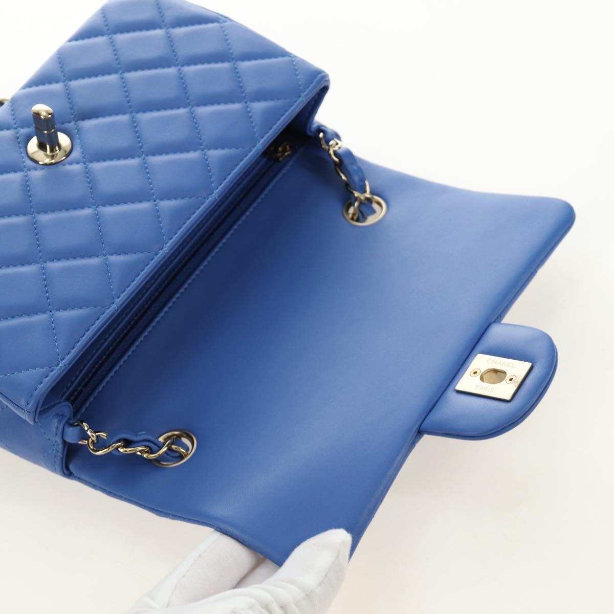 CHANEL Mini Matelasse 20 Chain Shoulder Bag Lamb Skin Blue Gold CC Auth 183794SM