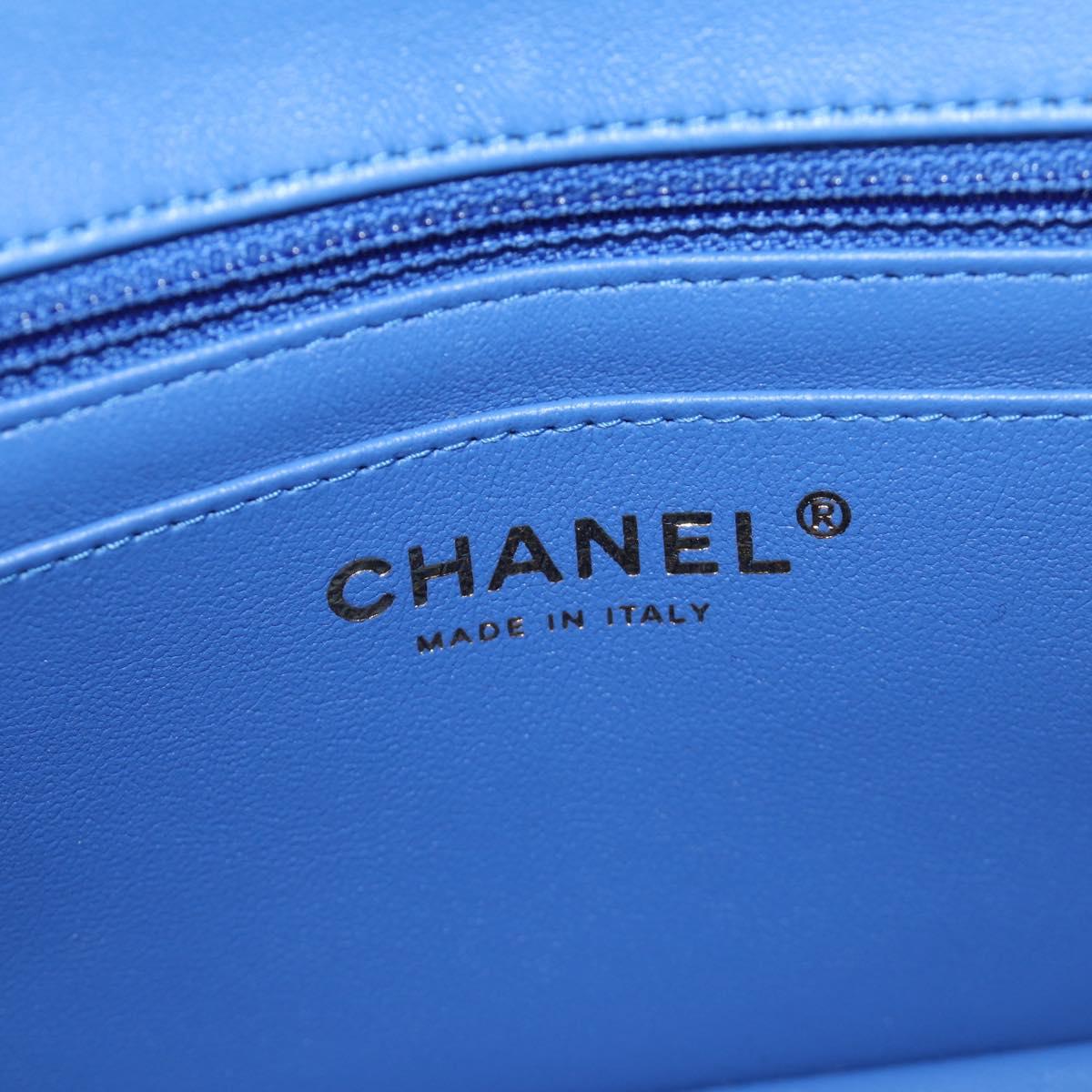 CHANEL Mini Matelasse 20 Chain Shoulder Bag Lamb Skin Blue Gold CC Auth 183794SM