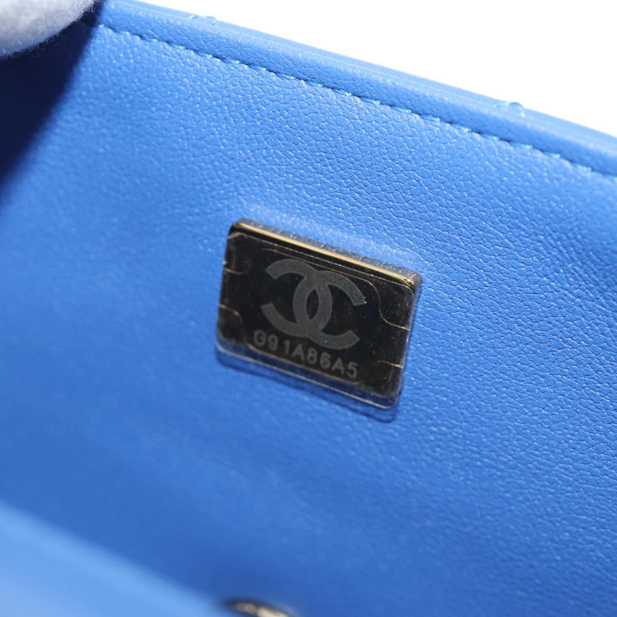 CHANEL Mini Matelasse 20 Chain Shoulder Bag Lamb Skin Blue Gold CC Auth 183794SM