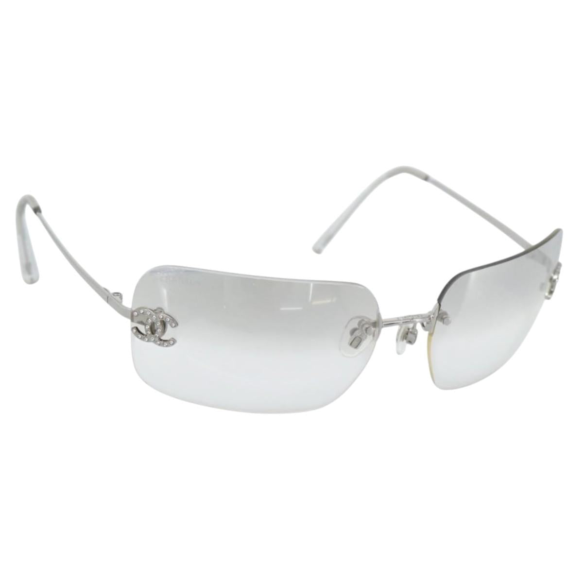 CHANEL COCO Mark Sunglasses metal Clear CC Auth 183797V