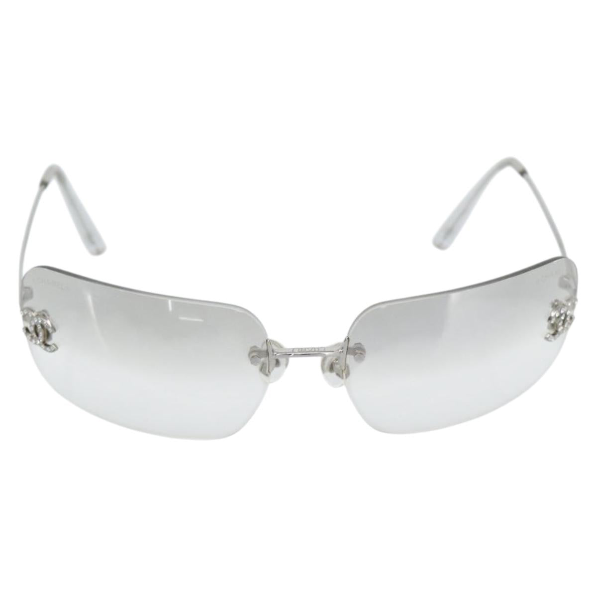 CHANEL COCO Mark Sunglasses metal Clear CC Auth 183797V