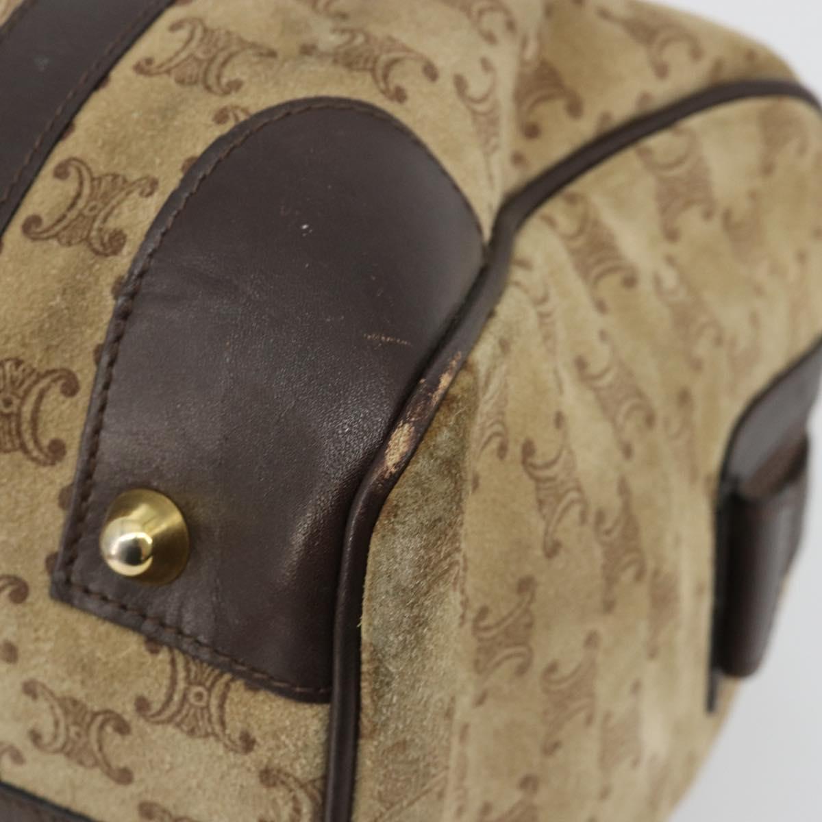 CELINE Macadam Canvas Hand Bag Suede Beige Gold Auth 183810