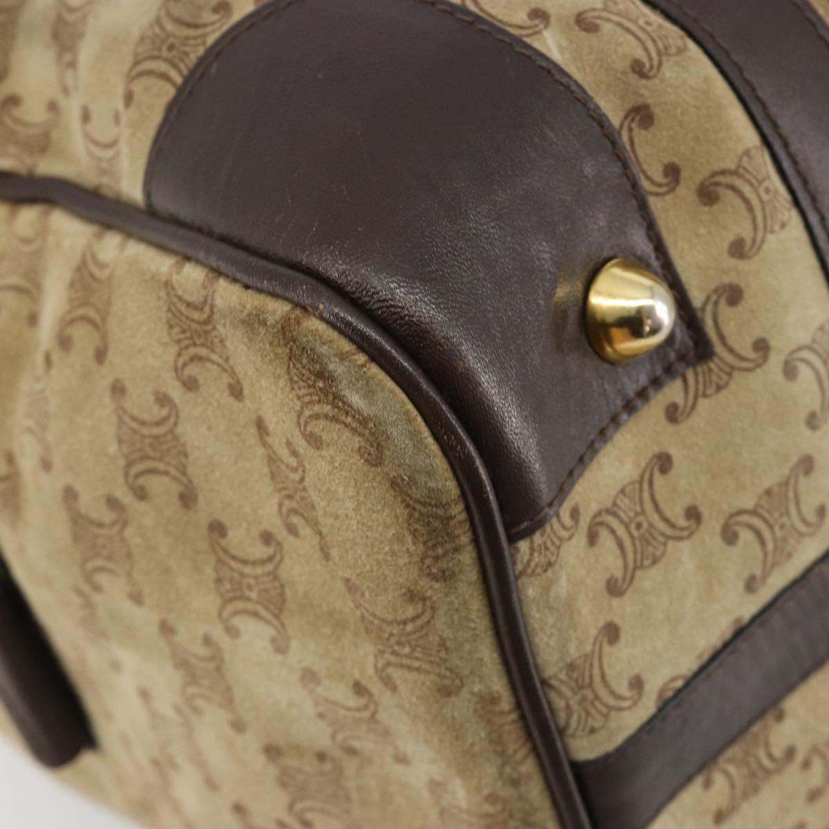 CELINE Macadam Canvas Hand Bag Suede Beige Gold Auth 183810