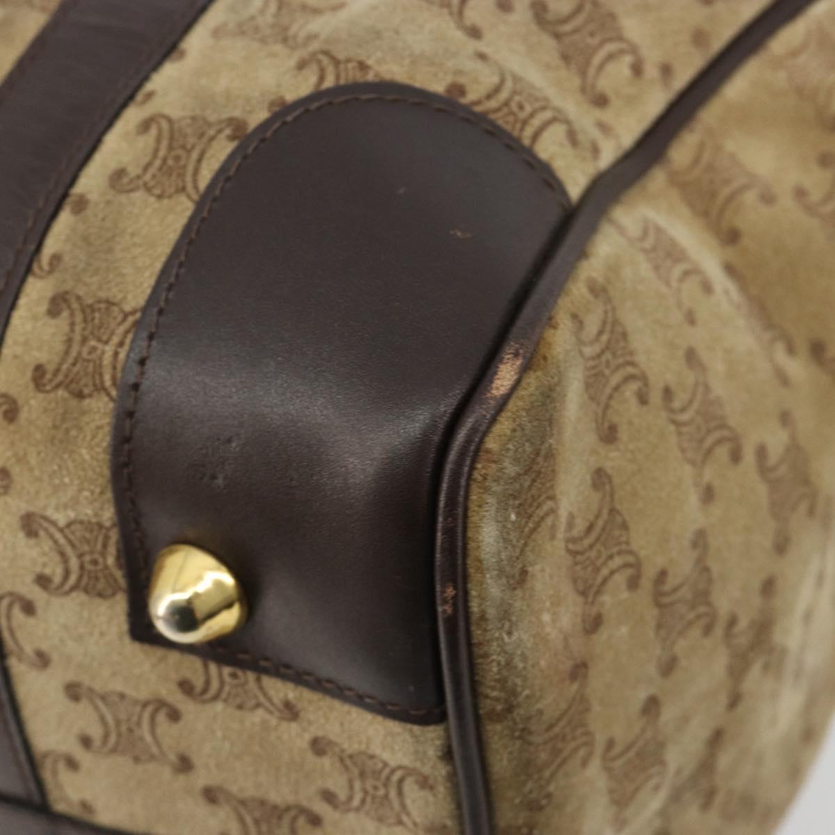 CELINE Macadam Canvas Hand Bag Suede Beige Gold Auth 183810