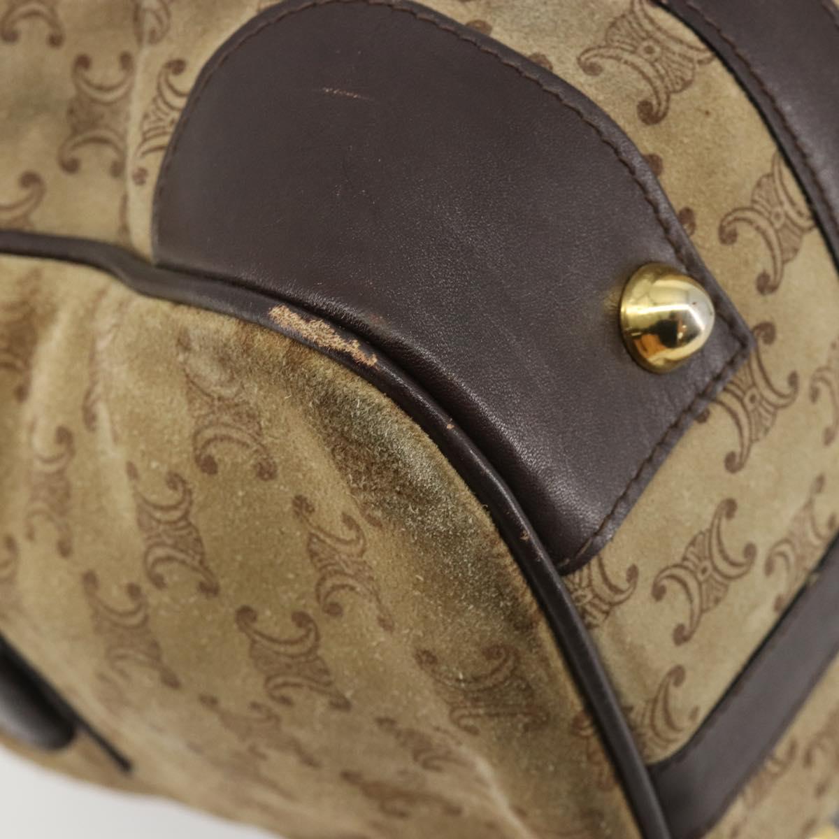 CELINE Macadam Canvas Hand Bag Suede Beige Gold Auth 183810