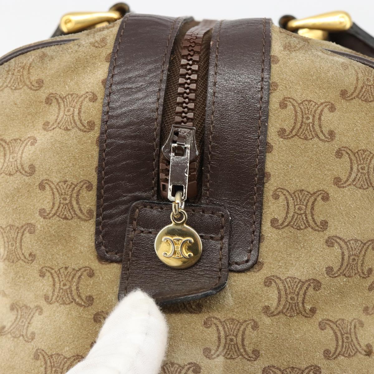CELINE Macadam Canvas Hand Bag Suede Beige Gold Auth 183810