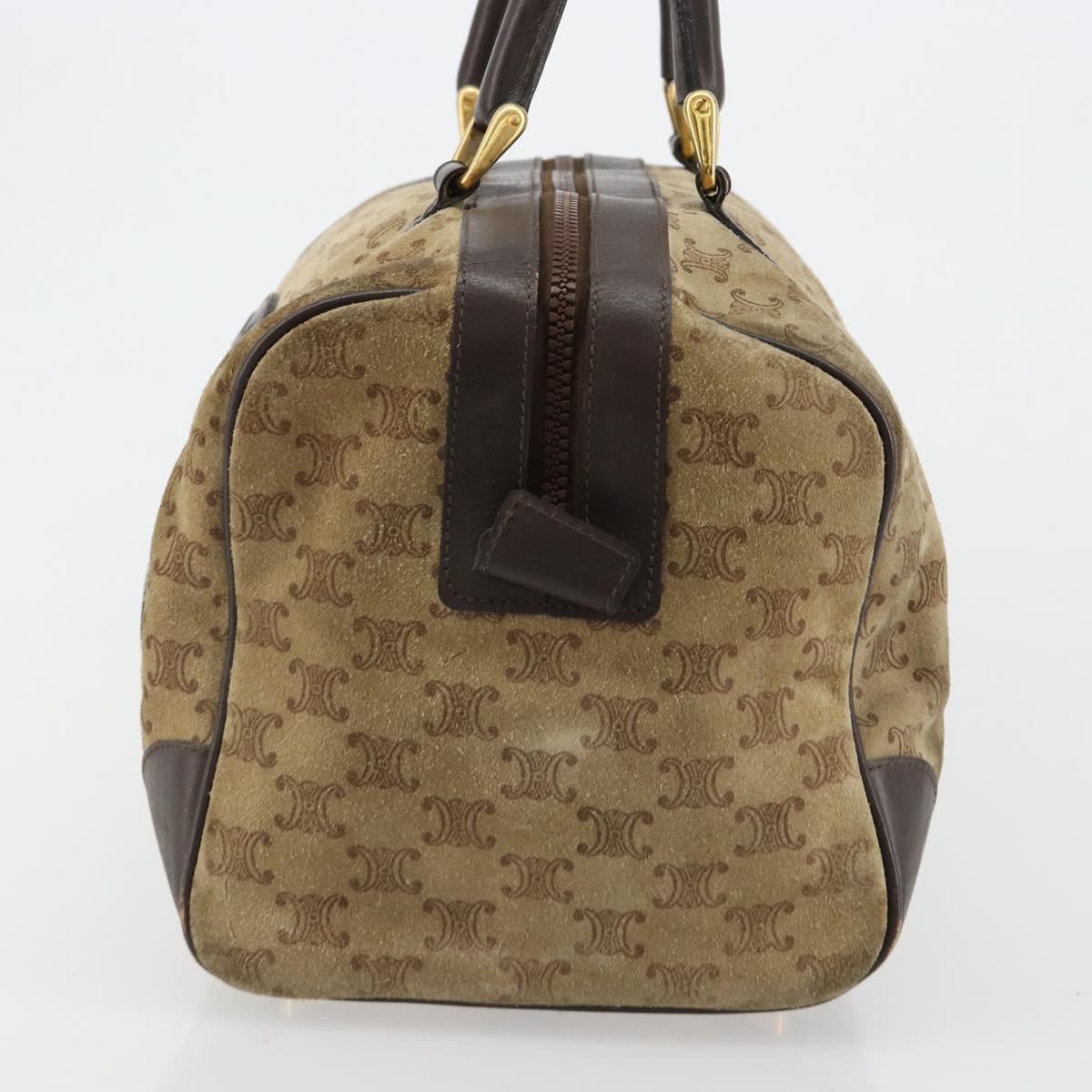 CELINE Macadam Canvas Hand Bag Suede Beige Gold Auth 183810