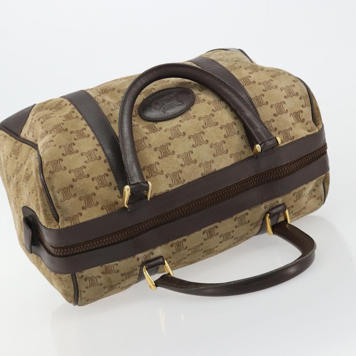 CELINE Macadam Canvas Hand Bag Suede Beige Gold Auth 183810