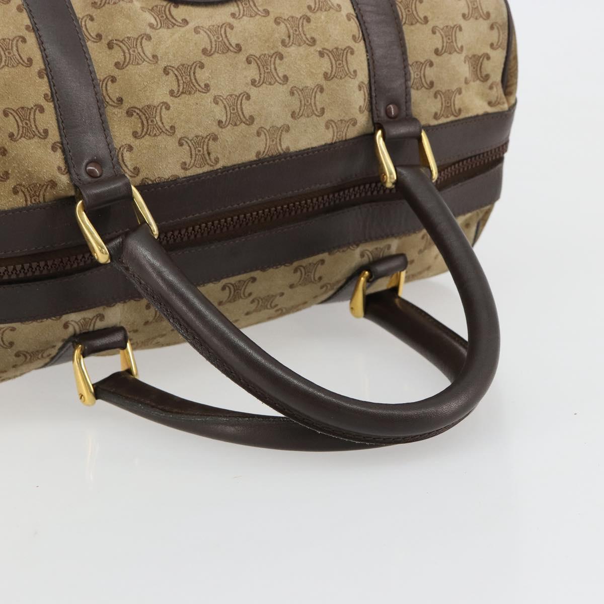 CELINE Macadam Canvas Hand Bag Suede Beige Gold Auth 183810