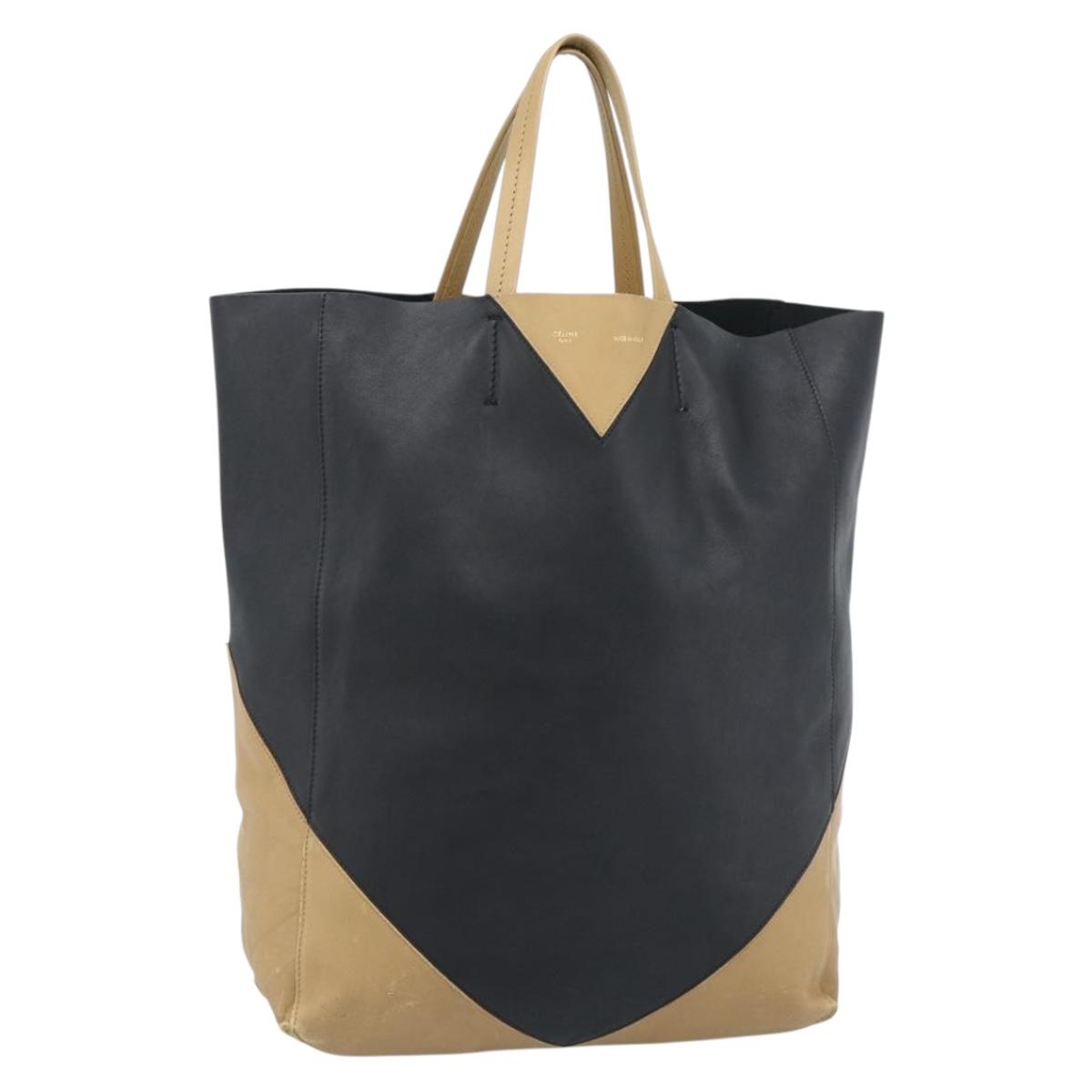 CELINE Tote Bag Leather Black Auth 183811